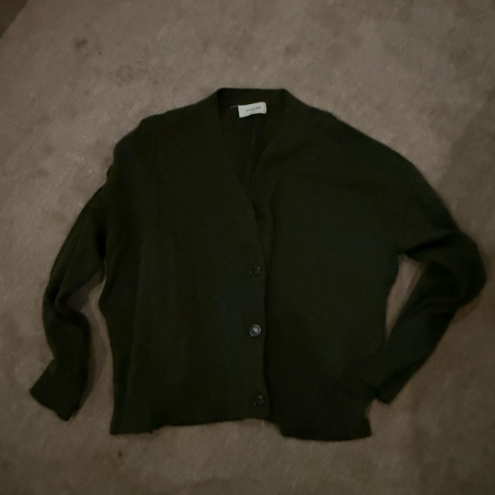 Olive Green Women's Lambswool Button Down Oversize Sweater